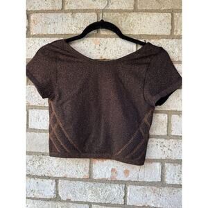 NWT Aerie Real Luxe Crop Top Scoop Back Shimmery Brown Size M